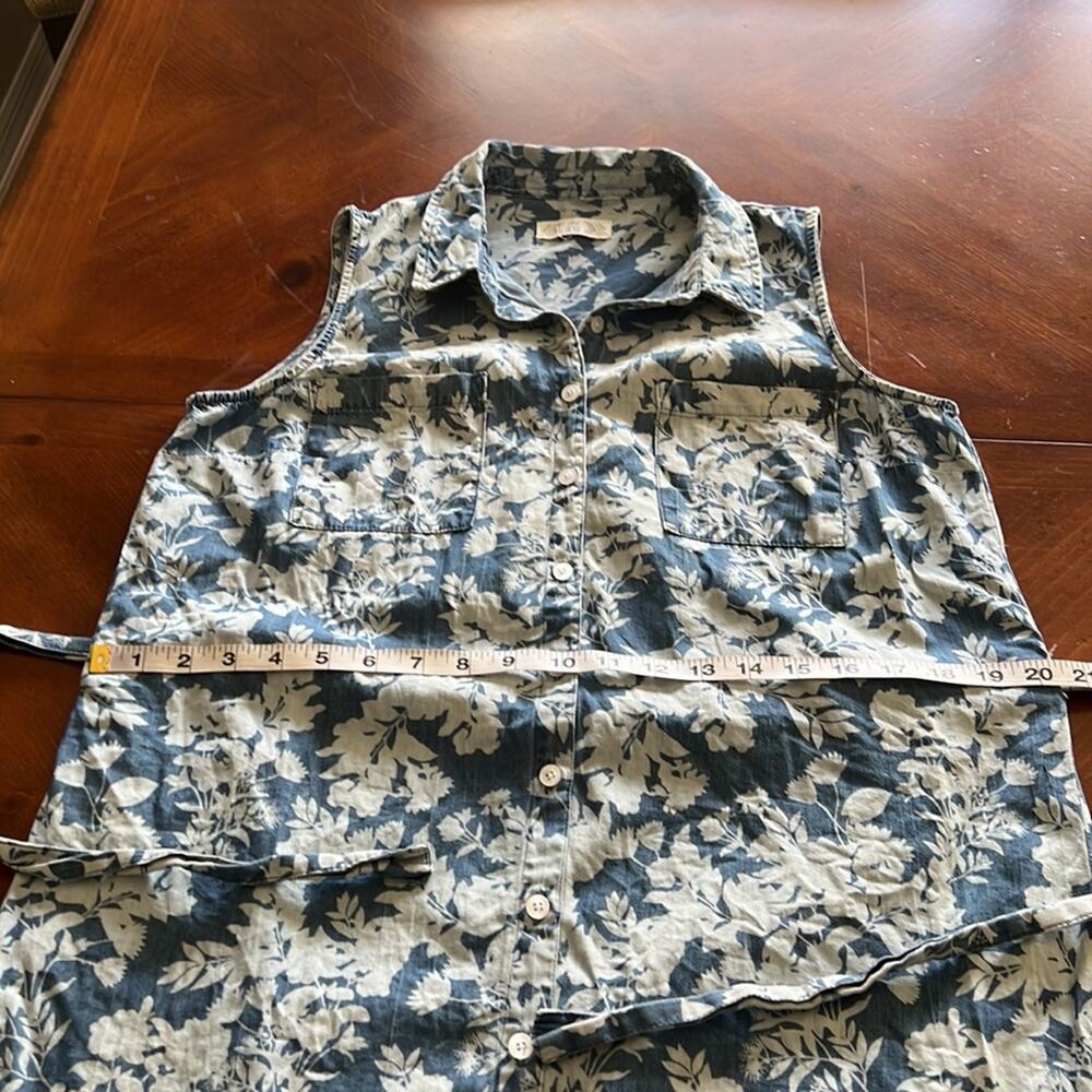 Pink Rose Size L Blue Floral Print Chambray Shirt Dress with Belt - Picture 10 of 10